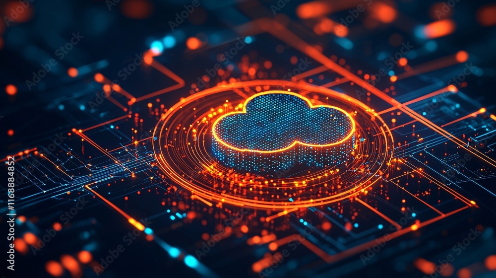 Aufkleber Business Smart Cloud Solutions Scalability cloud servers in modern data centers with dynamic monitoring Stock Photo with side copy space