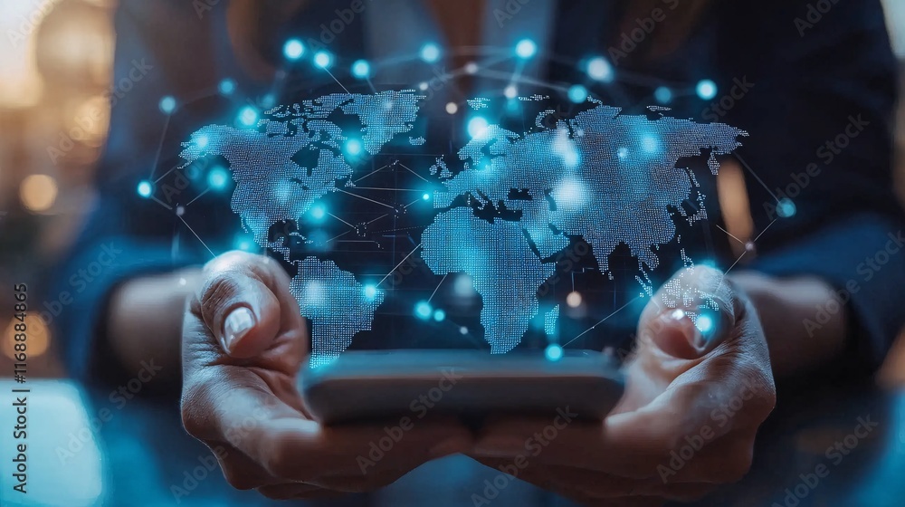 Poster business smart market trends agility professionals analyzing global trends using mobile apps and ar 