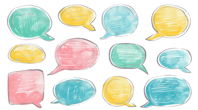 Watercolor Speech Bubbles: A whimsical collection of colorful speech bubbles, perfect for adding a touch of personality to your designs.
