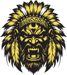 Obraz premium Intense Indian Warrior Head with Furious Look and Bold Stare 