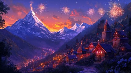 Festive Mountain Village Celebrates With Fireworks Display