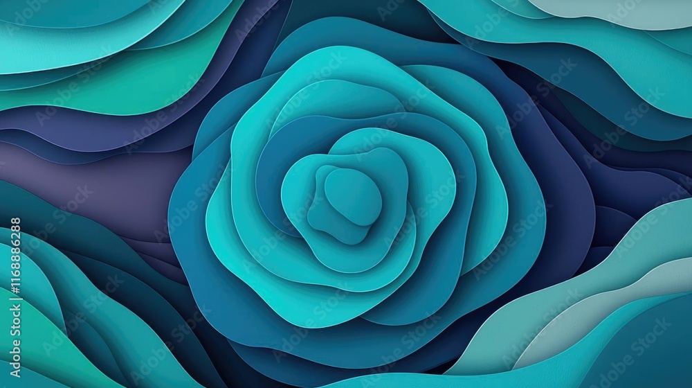 Poster burst abstract background idea. abstract paper cut design featuring layered teal roses in a captivat