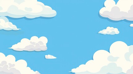 illustration blue sky white clouds simple cartoon flat art 2D