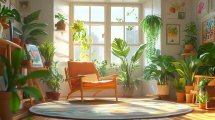  Modern minimalist home interior with abundant natural light and lush houseplants in a bright airy room creating a fresh and serene living space decor concept