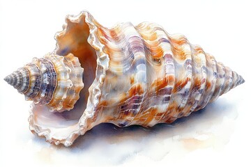 a beautifully illustrated watercolor clipart of a sea shell capturing the delicate patterns and colors of marine life against an isolated background that emphasizes its natural beauty