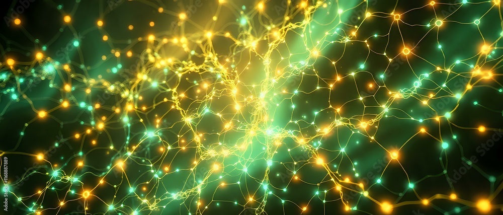 Poster bioluminescent neural network: vibrant abstract pattern