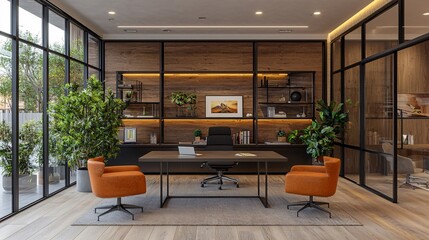 Business Smart Technology Integration Innovation offices equipped with next-generation tech devices Stock Photo with side copy space