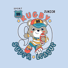 Cute bear playing rugby ball sport in a fun and energetic vector illustration