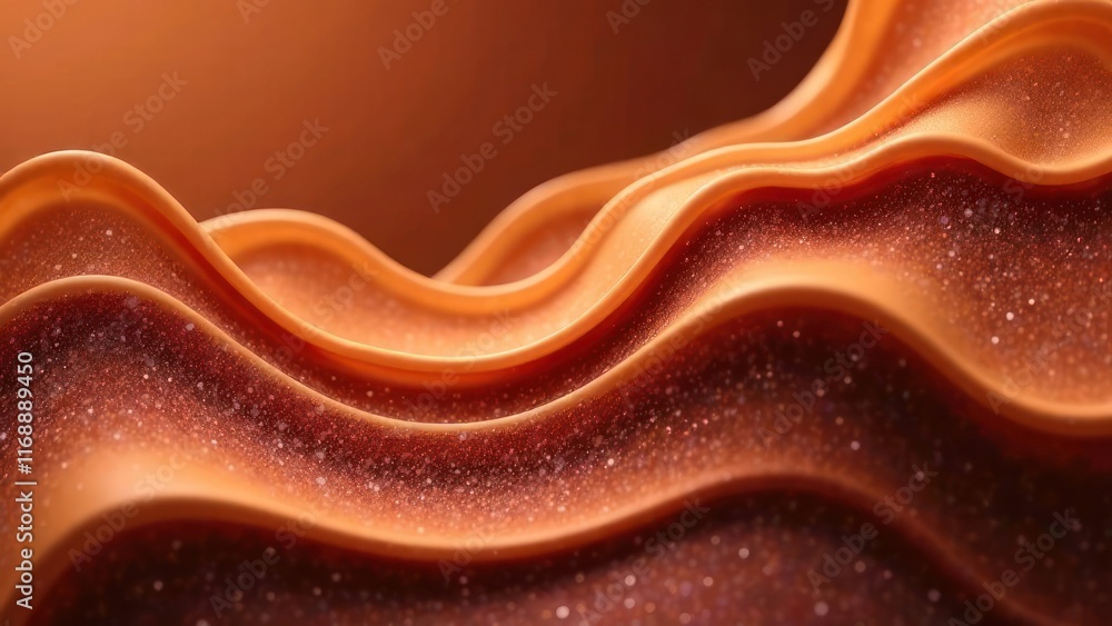 Poster abstract design of mocha mousse liquid waves flowing in seamless mesh pattern, glowing with vibrant 