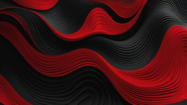 Digital abstract background with undulating black and red waves creating depth and movement. - Powered by Adobe