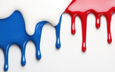 Dripping blue and red paint on white background