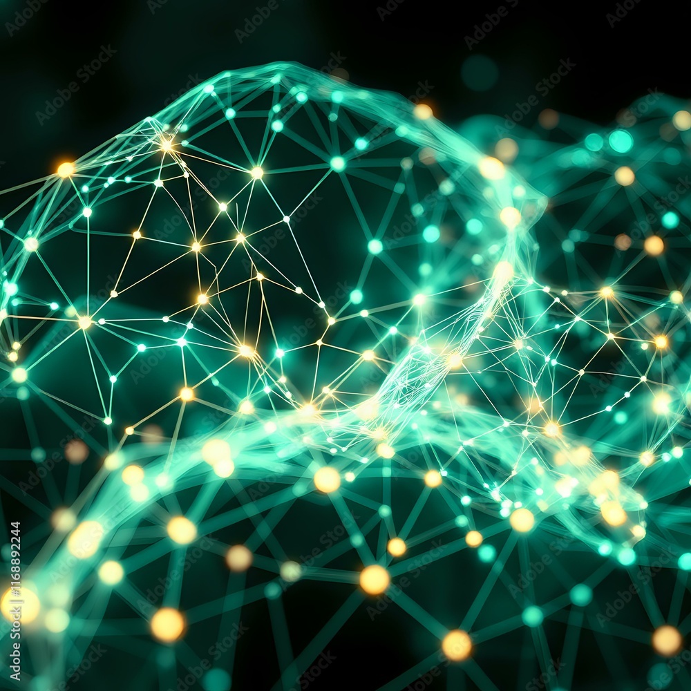 Poster abstract bioluminescent cybernetic network pattern