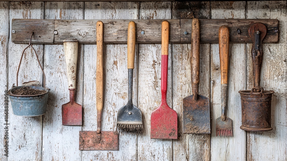 Poster Conservative Sustainability Eco-Efficiency Practices close-up of energy-efficient farming tools in use Stock Photo with side copy space