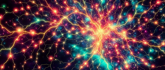 Fototapeta premium Abstract Bioluminescent Fireworks in Art Nouveau Style - Night Sky Explosion