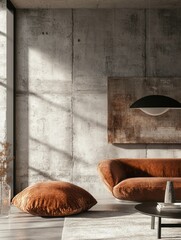 Modern Living Room Interior Design With Concrete Wall