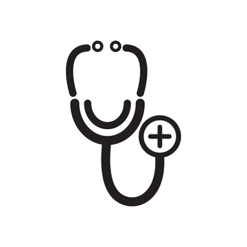 Medical device statoscope on a white background. Statoscope logo icon vector design. Medical instrument for listening heart or breathing, typically having disk-shaped.