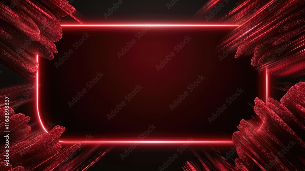 Poster burst abstract background idea. dynamic red neon frame against a dark background for modern graphic 