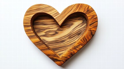 Wooden Heart Shape Cutout on White Background Featuring Natural Grain and Unique Texture for Craft and Decor Use