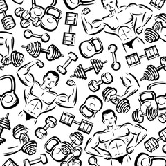 Bodybuilding background, pattern set. Collection icon bodybuilding. Vector