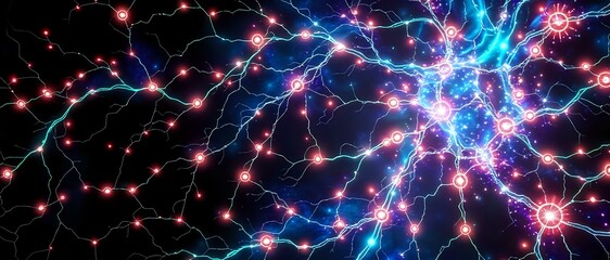 Obraz premium Enchanting Bioluminescent Neural Network - Ethereal Cyberpunk Stock Image