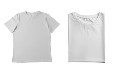 Blank white t-shirts on white background, collage. Mockup for design