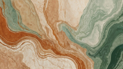 Abstract pattern mimicking marble or agate stone, featuring swirling layers of brown, beige, and green colors