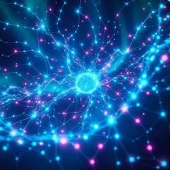 Fototapeta premium Dynamic Neural Network in Motion - Bioluminescent Cybernetic Web