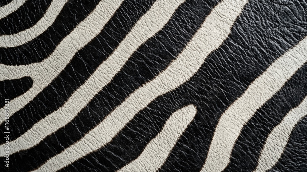 Poster close-up of zebra print texture showcasing unique stripes and patterns in a clean, high-resolution f