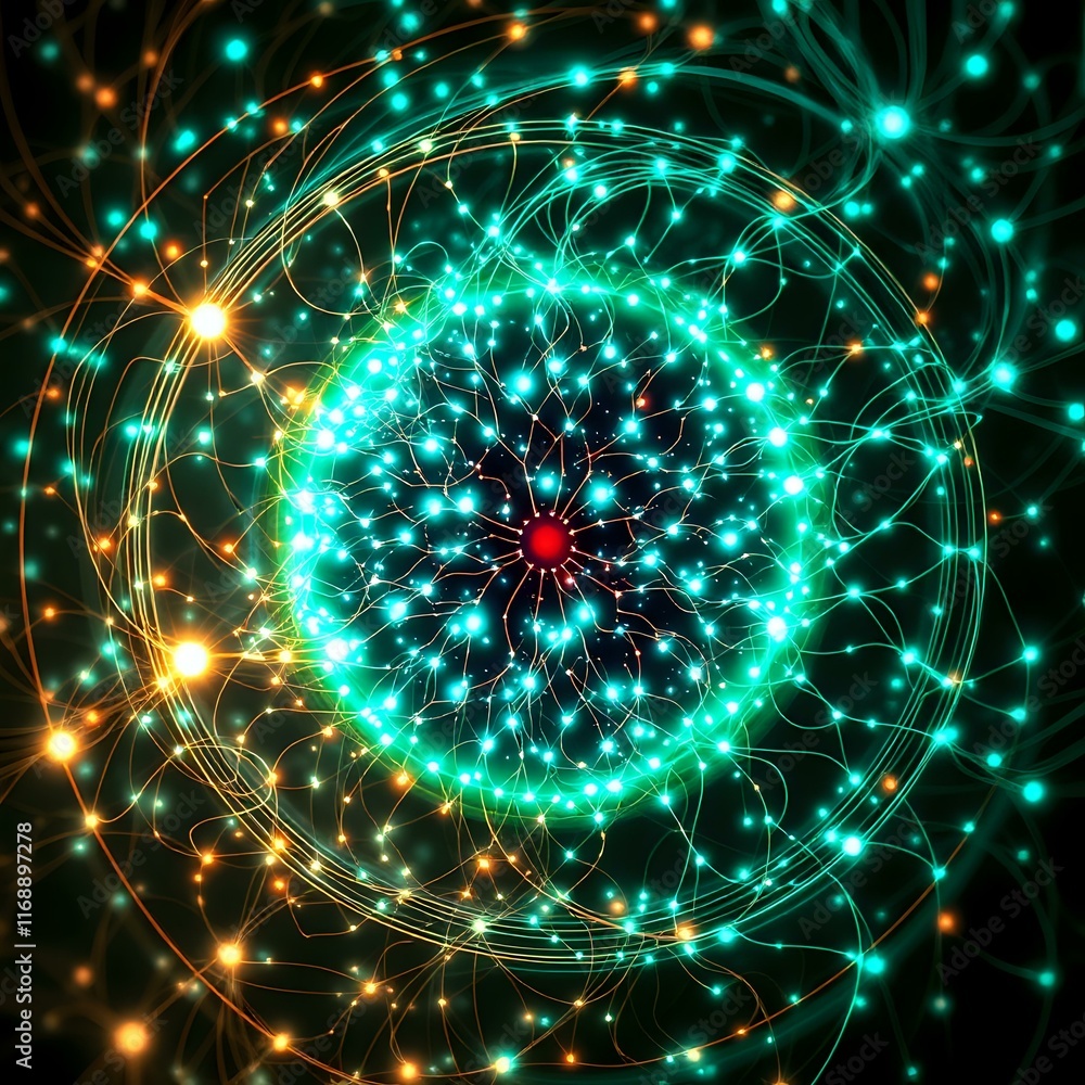Poster dynamic neural network bioluminescent art nouveau circle - energy flow