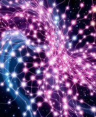 Fototapeta premium Abstract Bioluminescent Constellation Night Sky - Pink Galaxy