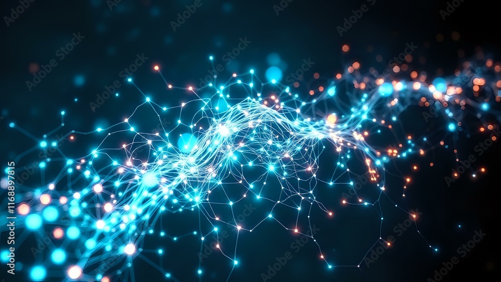 Poster dynamic bioluminescent neural network in art nouveau style
