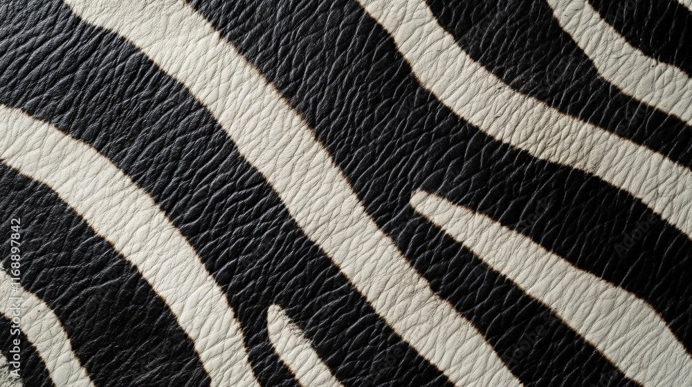 Poster close-up of zebra hide texture featuring dramatic black and white patterns, ideal for artistic and d
