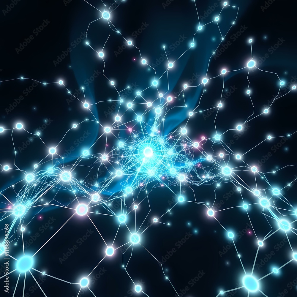 Poster cybernetic neural network blueprint - abstract bioluminescent design