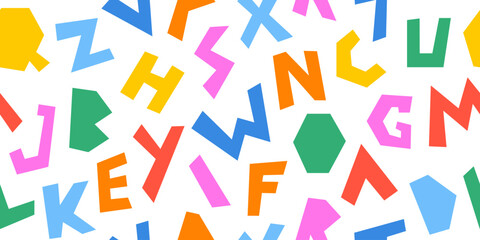 Colorful alphabet shape seamless pattern. Childish creative doodle and fun, design for children background.	
