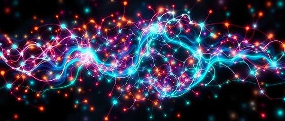 Obraz premium Captivating Bioluminescent Neural Network Nebula - Art Nouveau Style