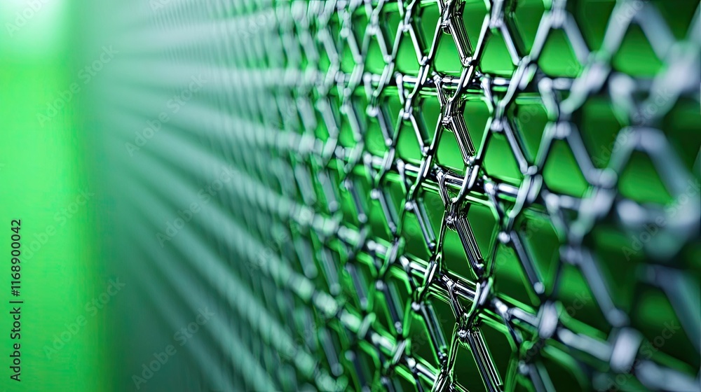Poster grid abstract background idea. close-up of a green metal mesh pattern showcasing industrial design a