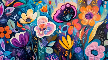 Vibrant Colorful Floral Painting Abstract Art