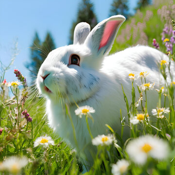 a white raa white rabbit on a fieldbbit on a field