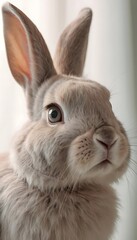Obraz premium A rabbit, side by side, beautiful detailed eyes, beautiful detailed lips, extremely detailed face and features, long eyelashes, elegant pose, natural lighting