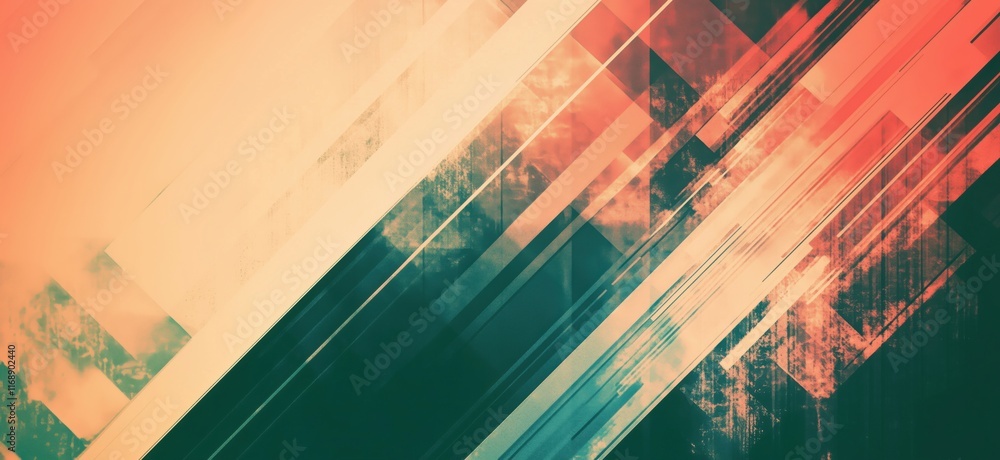 Aufkleber abstract geometric design with diagonal lines and textured patterns in warm tones of orange, red, an