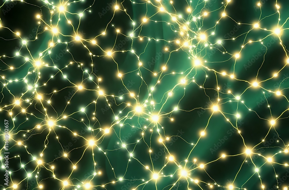 Poster Neural Network Art Nouveau Bioluminescent Lines & Dots Pattern on Dark Background