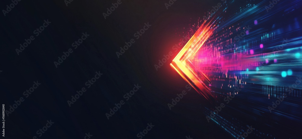 Poster dynamic abstract background with vibrant light streaks and glowing particles creating a sense of spe