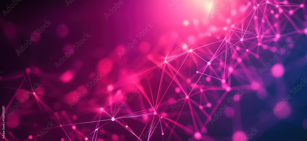 Poster abstract digital network connections with vibrant pink and purple hues, showcasing intricate lines a