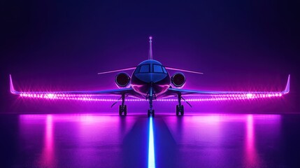Futuristic Jet with Neon Lights in Dark Setting for Stock Imagery