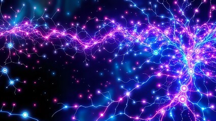 Fototapeta premium Radiant Nebula Abstract Art: Purple and Blue Bioluminescent Galaxy