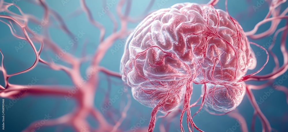 Poster 3d rendered human brain with neural connections, intricate neural network, abstract representation o