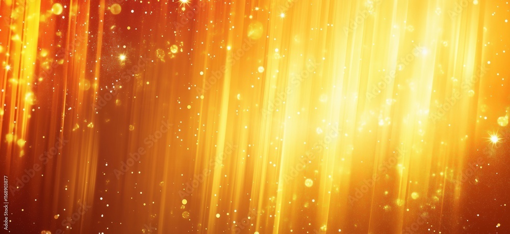 Poster golden shimmering background with sparkling lights and radiant beams, creating a warm and festive at