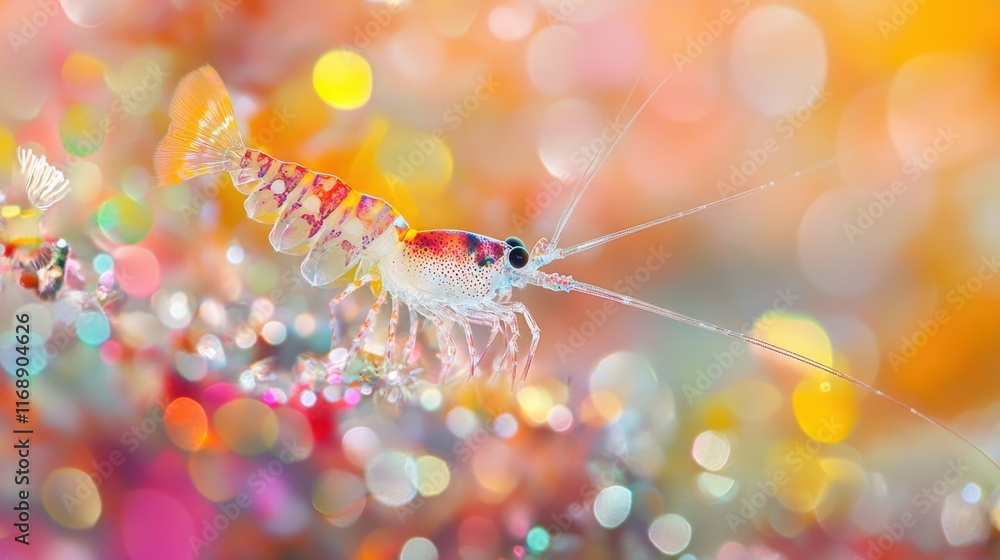 Poster vibrant macro image of colorful shrimp on abstract background