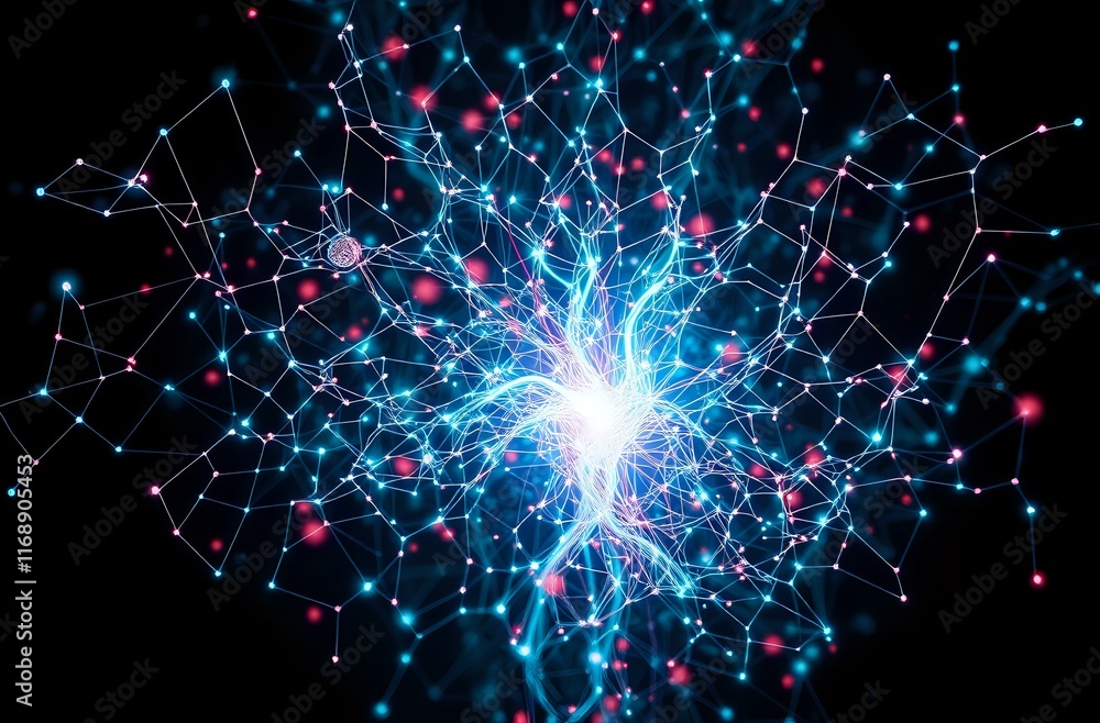 Poster bioluminescent cybernetic art nouveau - neural network brainwave data visualization