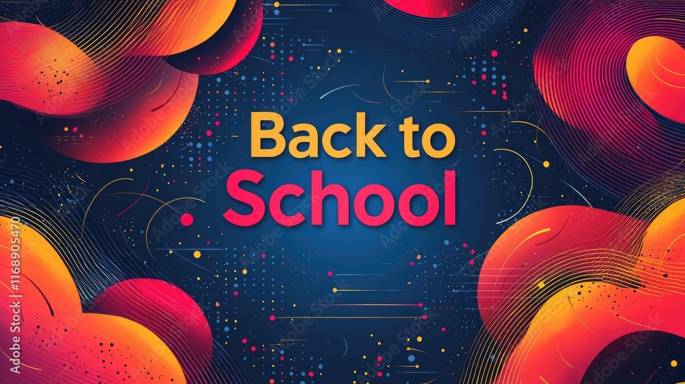 Poster back to school abstract design with vibrant colors and dynamic shapes.